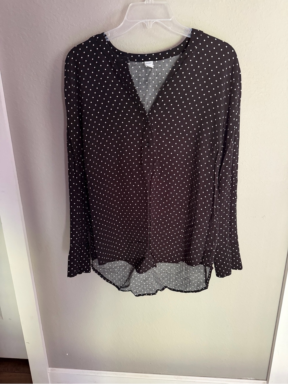 Old Navy Black Blouse with White Polka Dots